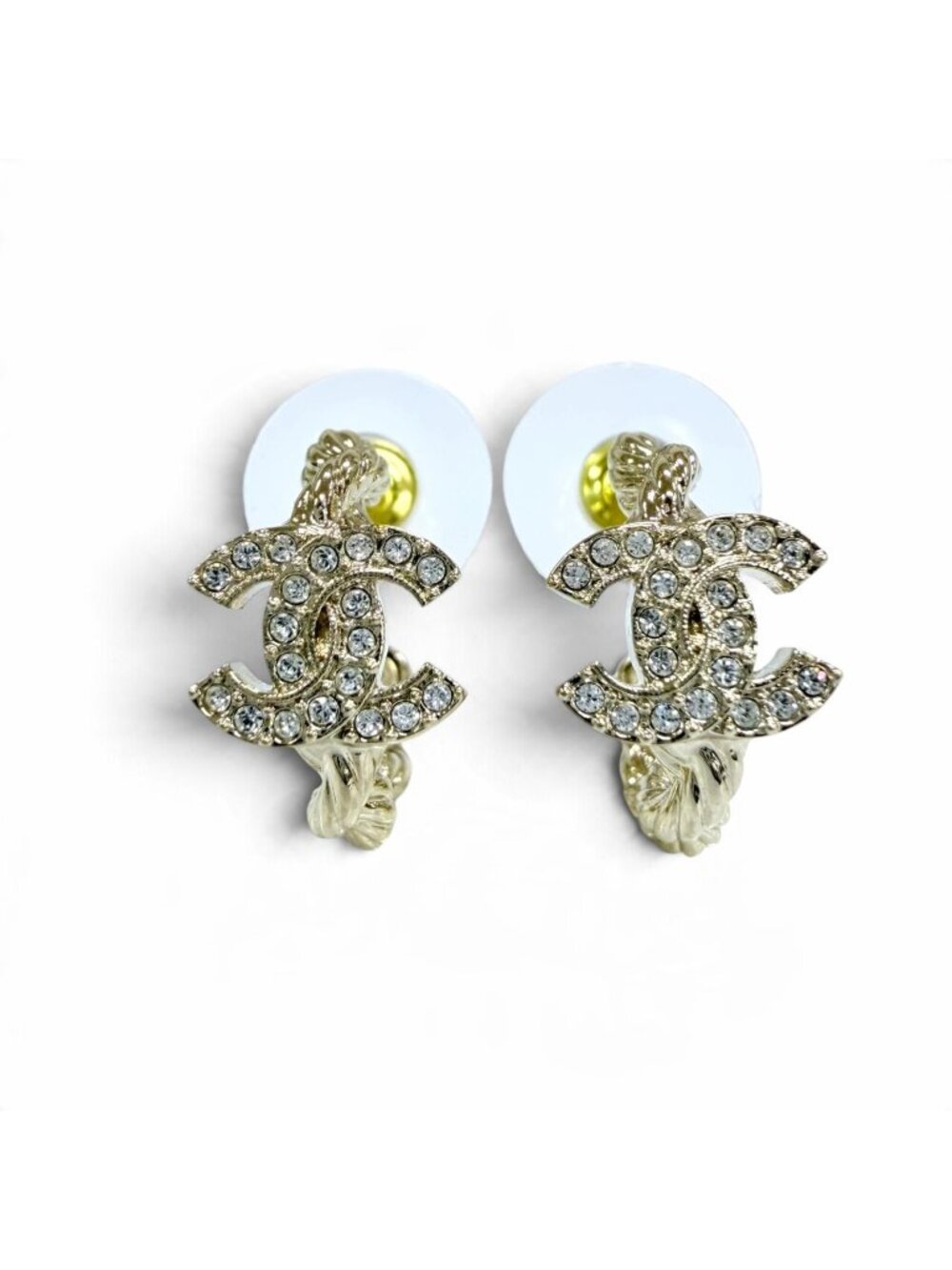 Chanel CC Logo Rhinestone Earrings Gold